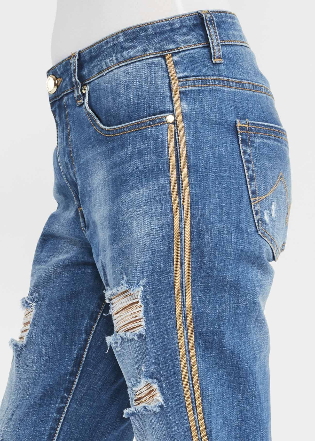 Gaudi Gaudi Female Denim Ripped Jeans with Side Tape Detail - Brave