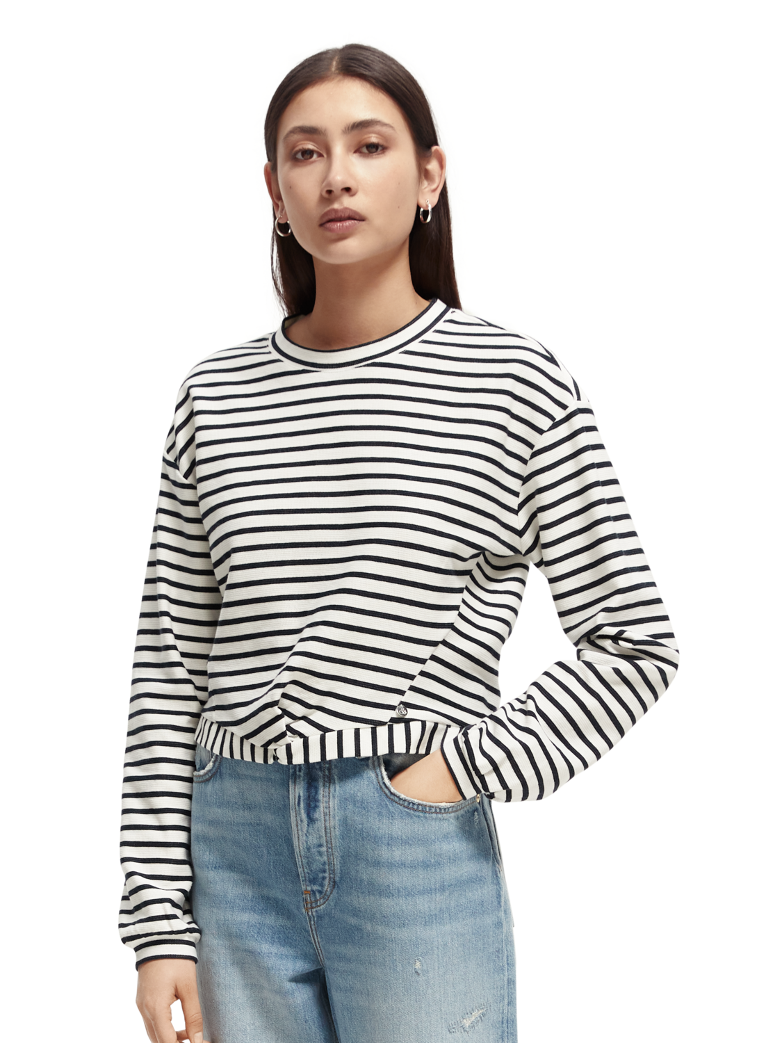 Scotch & Soda Striped cropped sweat with knot detail - Brave