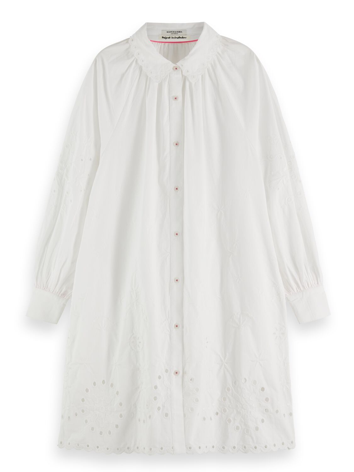 Scotch & Soda Shirt dress with embroidery detail in Organic Cotton-White - Image 6