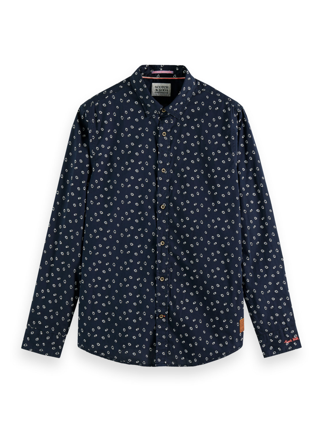 Scotch & Soda Slim-fit printed poplin Navy Blue shirt