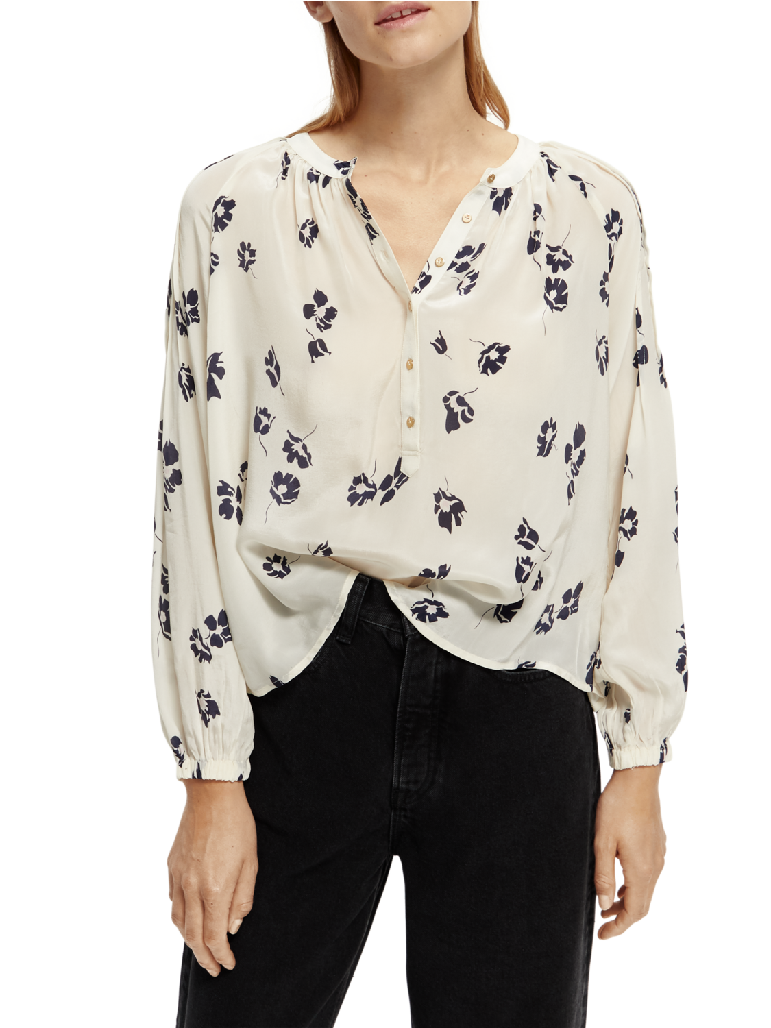 Scotch & Soda Popover with pintuck sleeve-Tulips