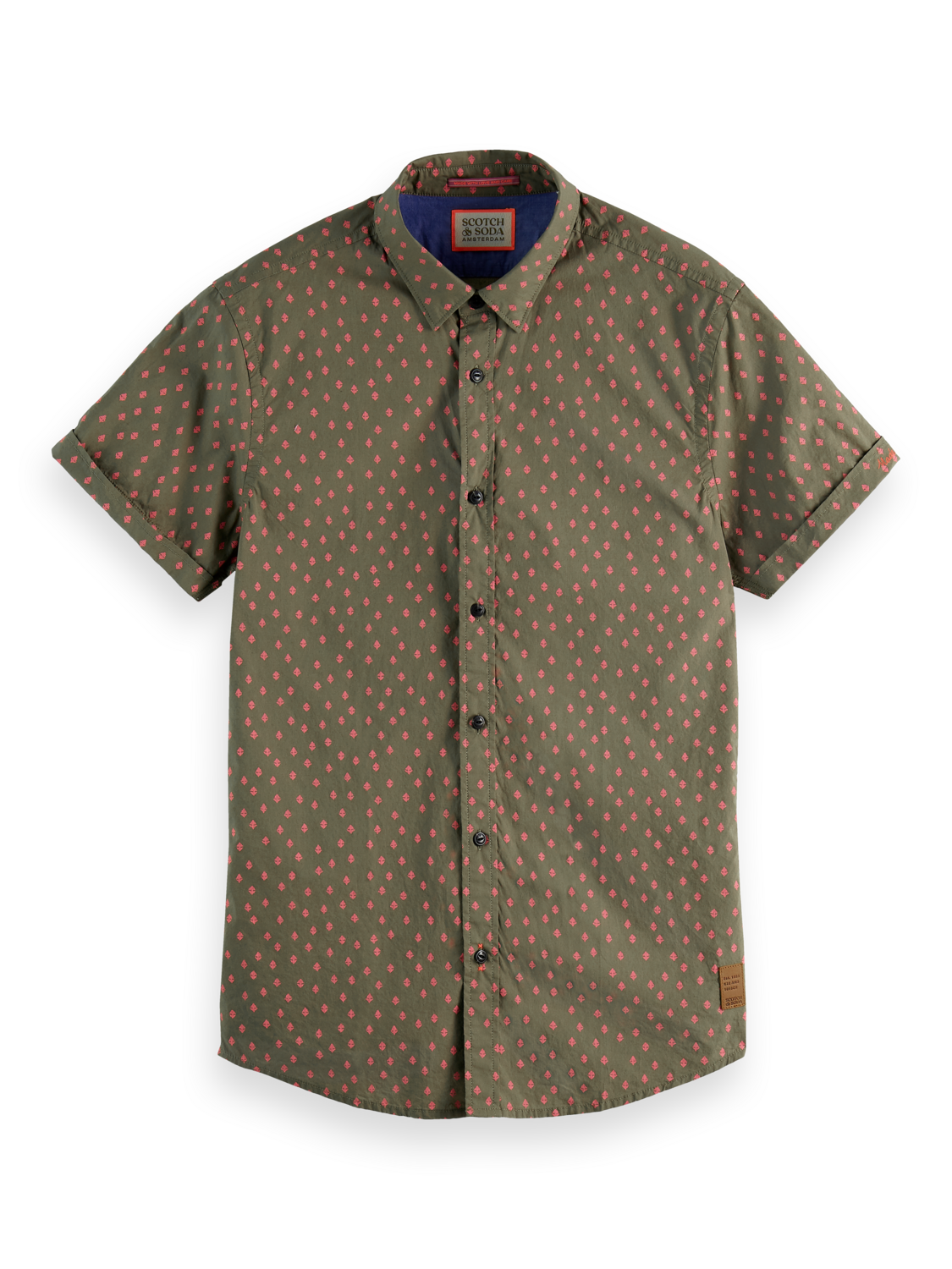 Scotch & Soda Slim-Fit allover printed short-sleeved Khaki pink shirt