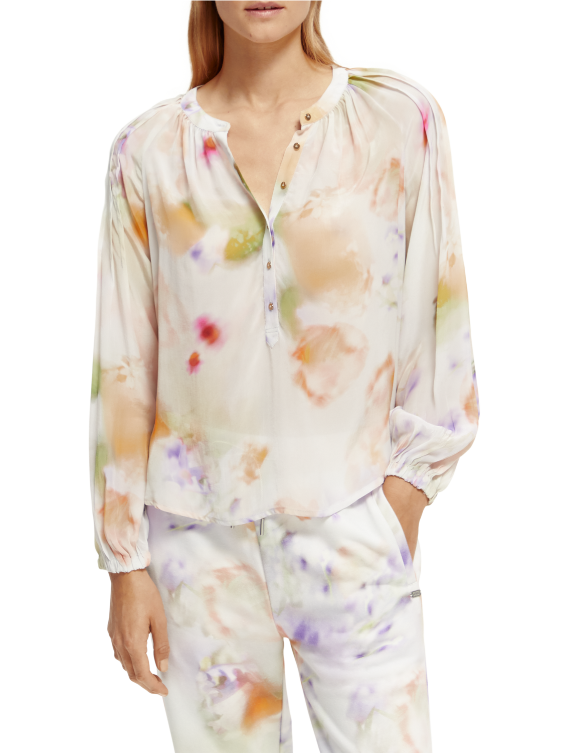 Scotch & Soda Popover with pintuck sleeve-Motion Print