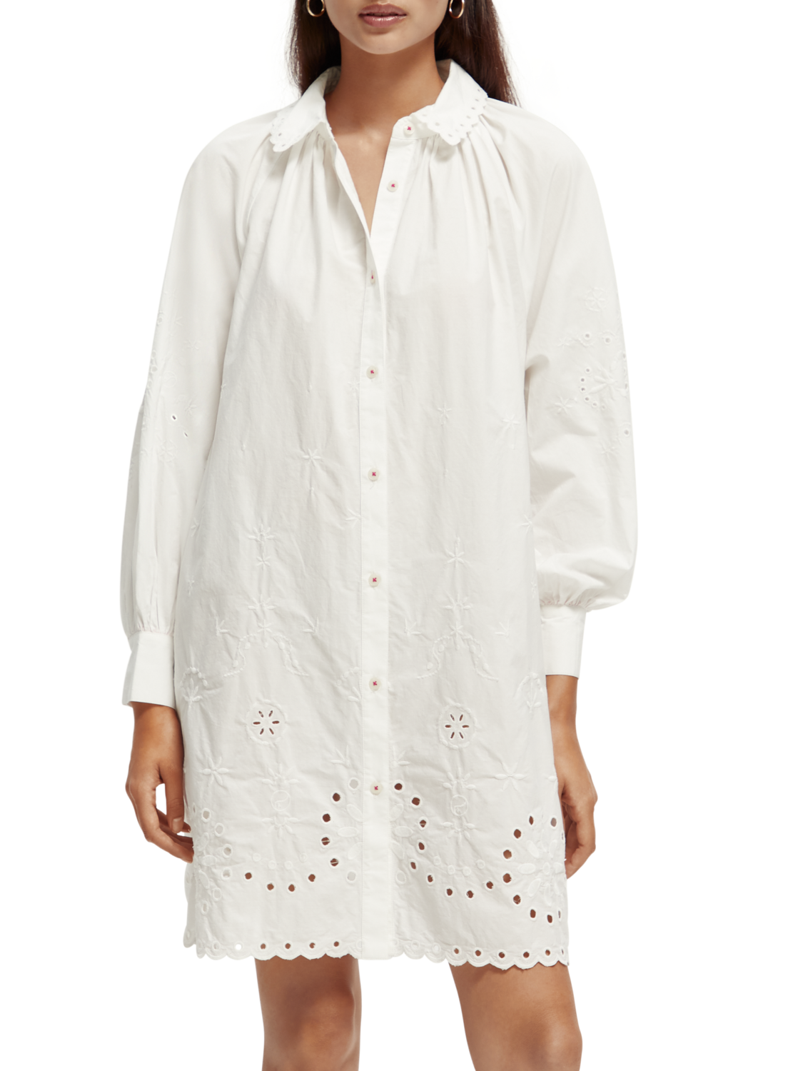Scotch & Soda Shirt dress with embroidery detail in Organic Cotton-White
