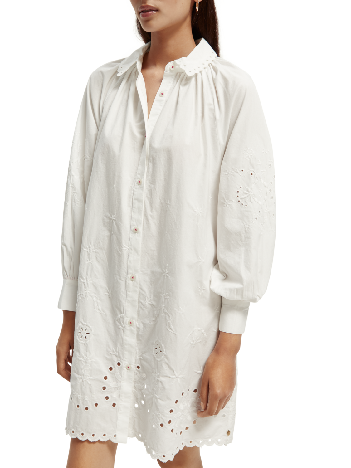 Scotch & Soda Shirt dress with embroidery detail in Organic Cotton-White - Image 2