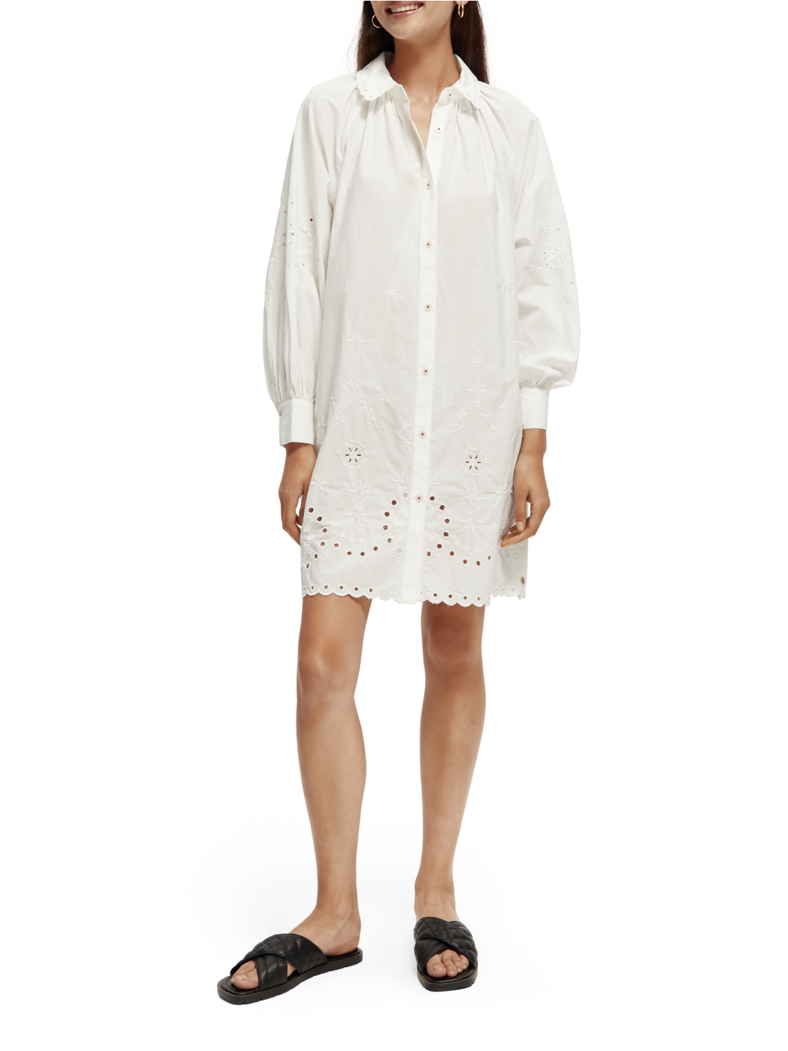 Scotch & Soda Shirt dress with embroidery detail in Organic Cotton-White - Image 4
