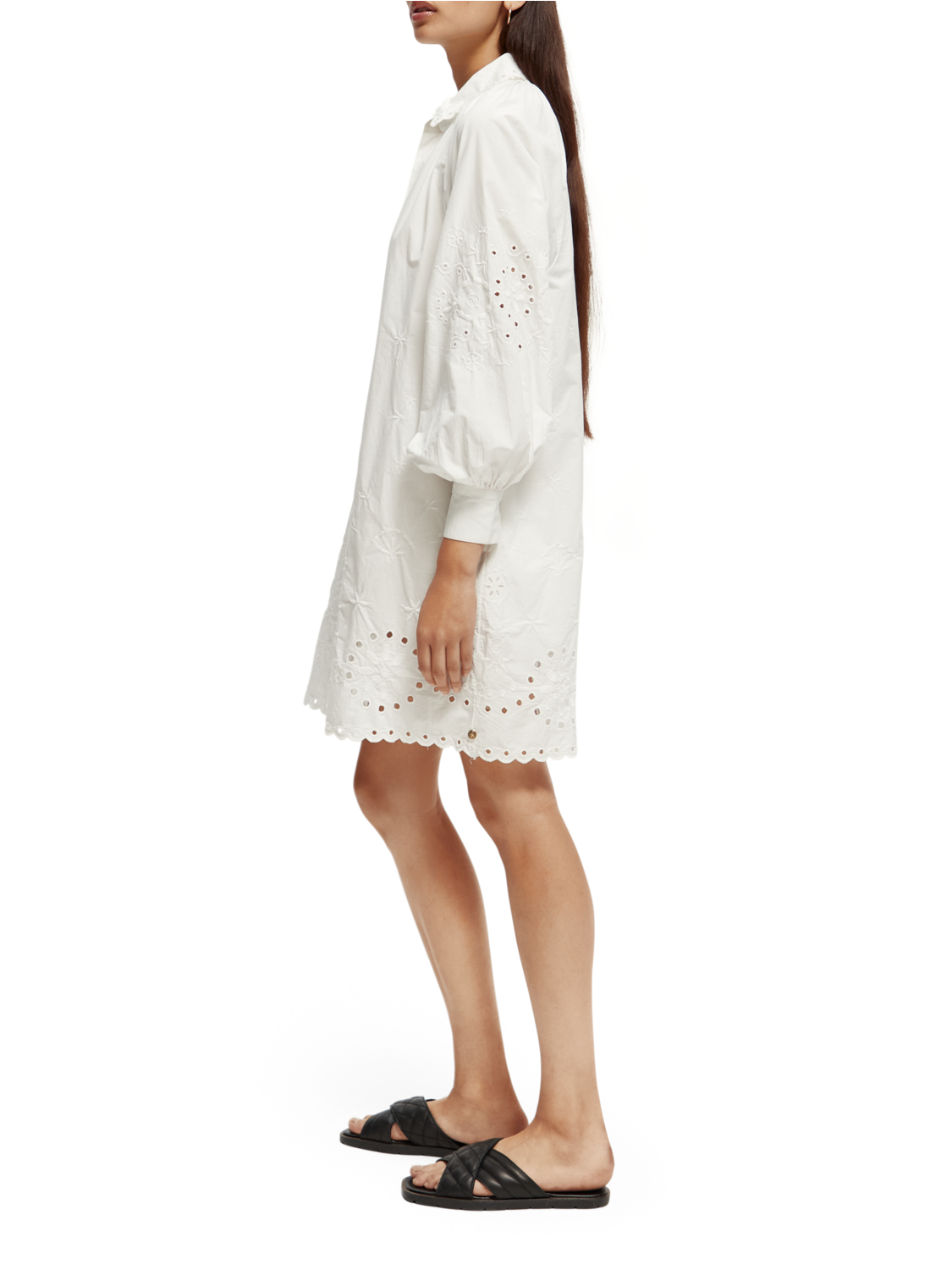 Scotch & Soda Shirt dress with embroidery detail in Organic Cotton-White - Image 3