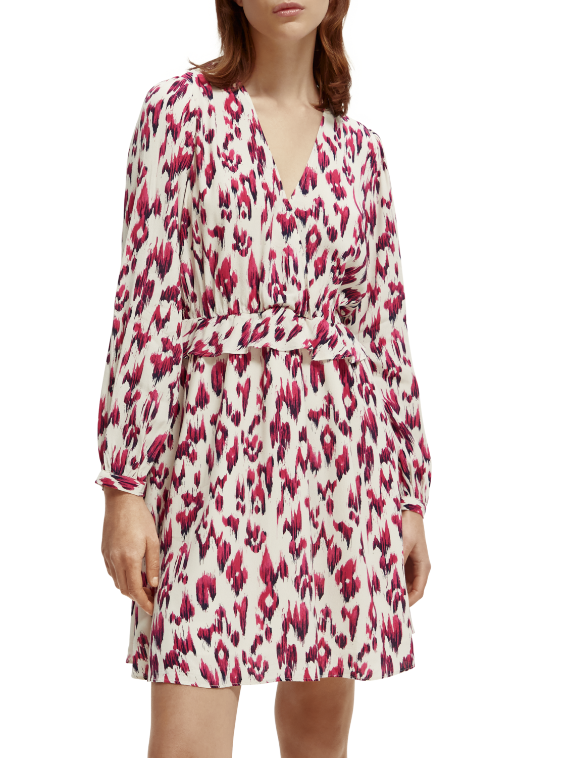 Scotch & Soda Wrapped short dress-Brushed Ikat Cherry Pie