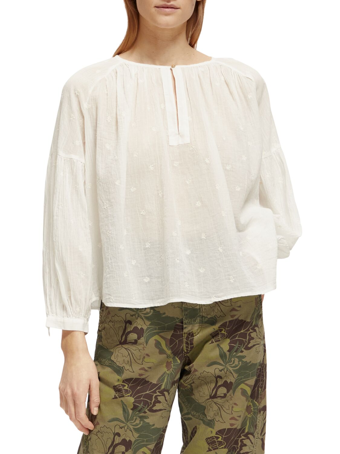 Scotch & Soda Tie front easy volume dobby blouse