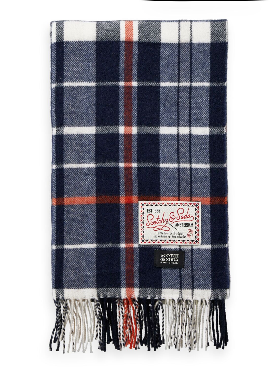 Scotch & Soda Wool brushed checked scarf-Night/ Ecru Check - Image 5