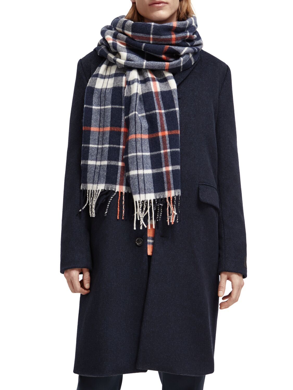 Scotch & Soda Wool brushed checked scarf-Night/ Ecru Check - Image 3