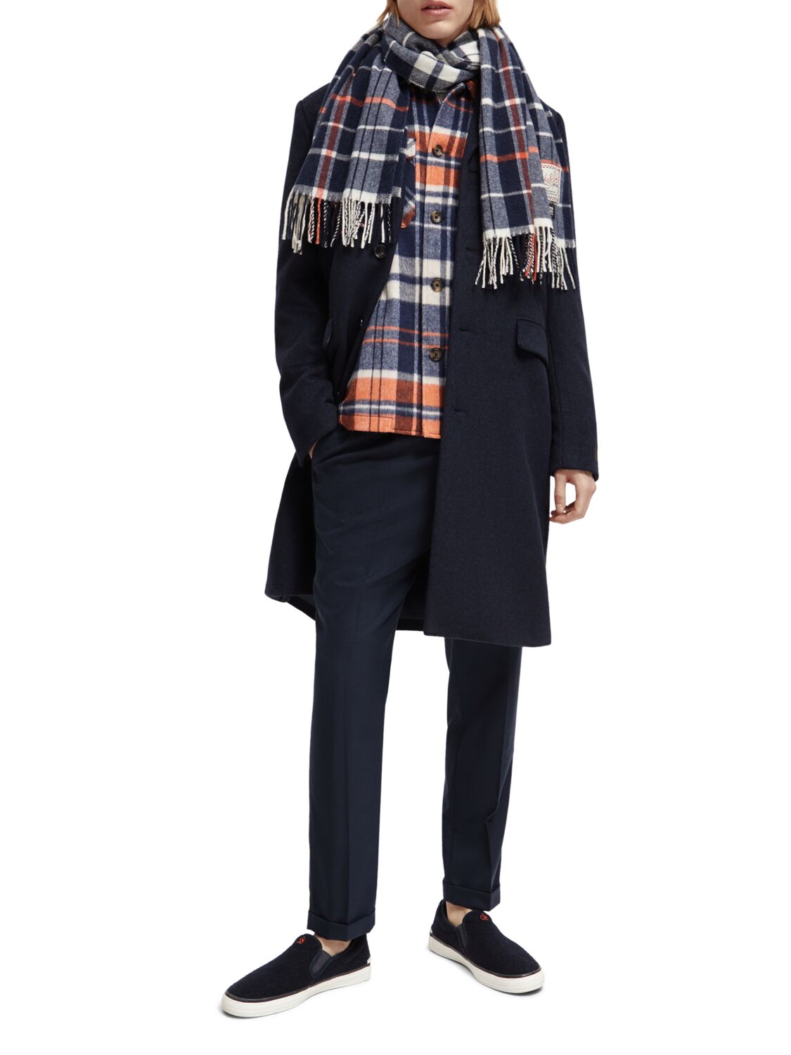 Scotch & Soda Wool brushed checked scarf-Night/ Ecru Check - Image 2