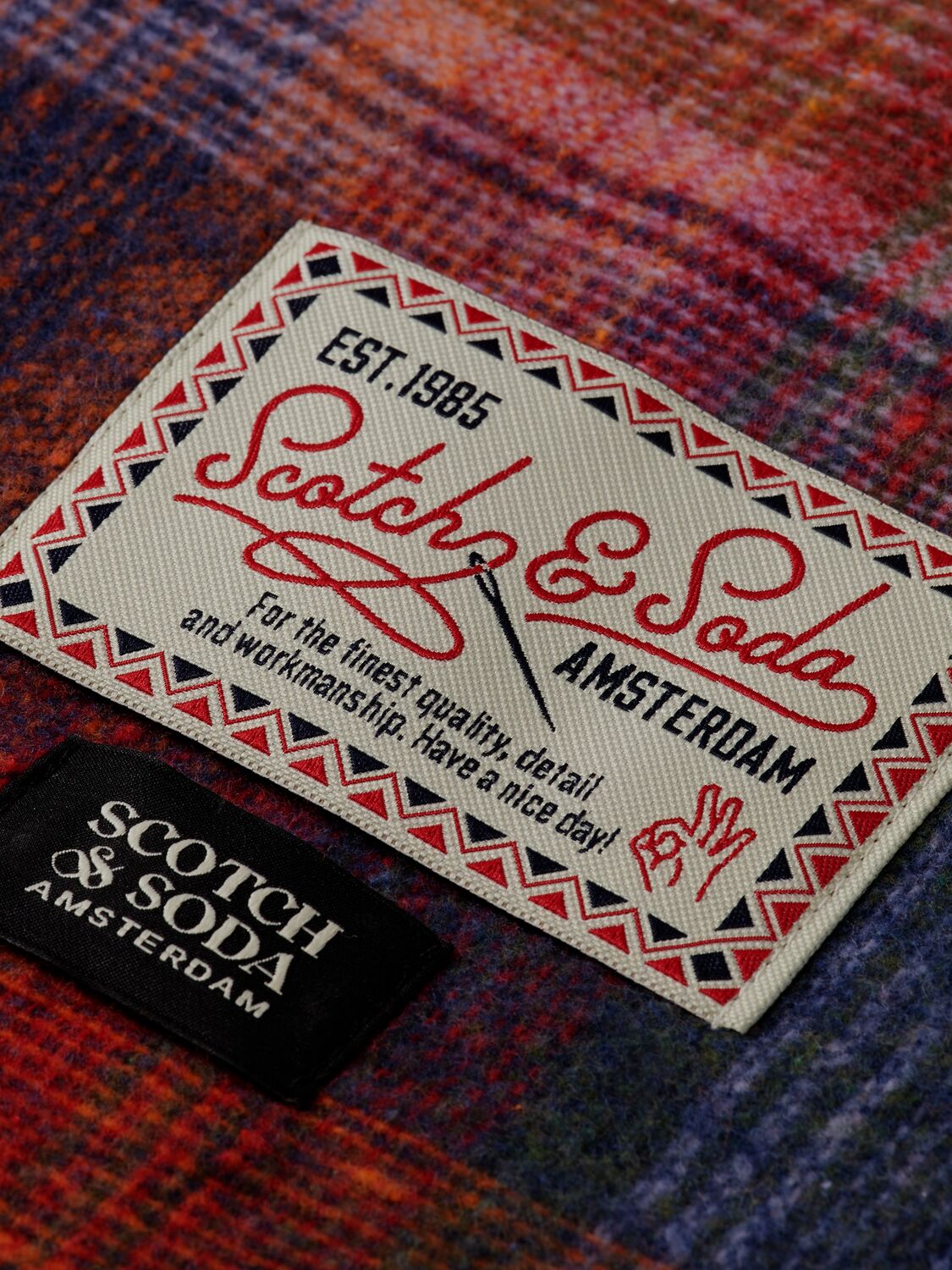 Scotch & Soda Brushed colourful check scarf-Multicolour Check - Image 2