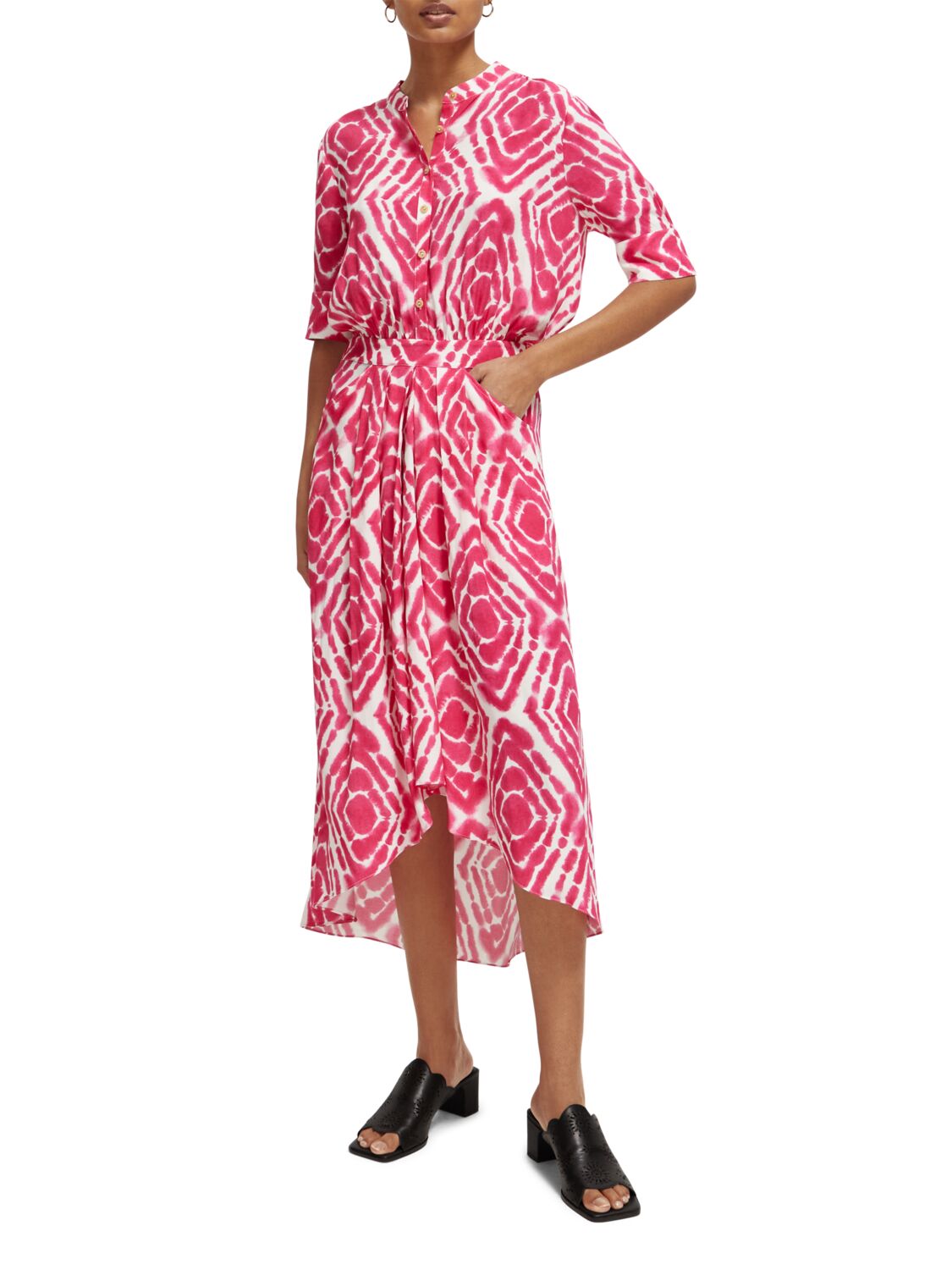 Scotch & Soda Midi dress with high low hem-Disco tie dye pop pink