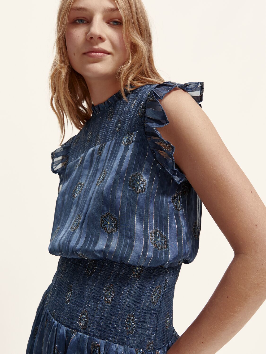 Scotch & Soda Mini dress with smock stitch detail-B sides motif marine - Image 8