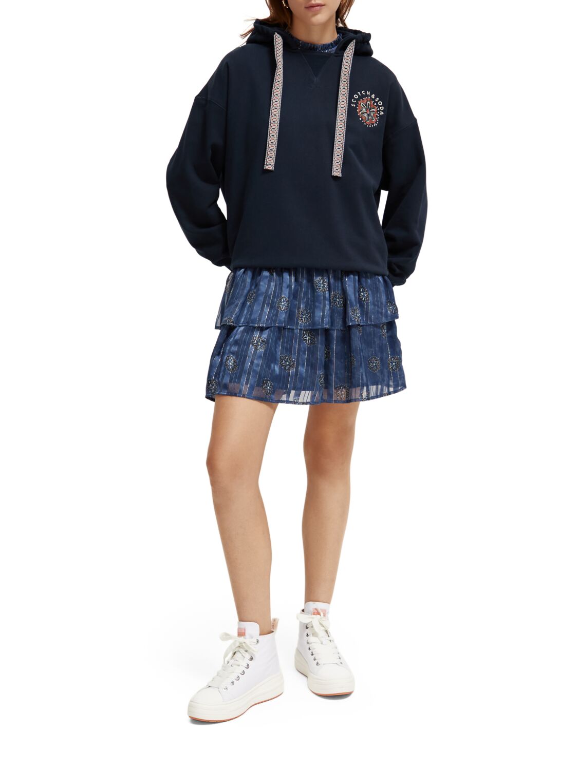 Scotch & Soda Mini dress with smock stitch detail-B sides motif marine - Image 6