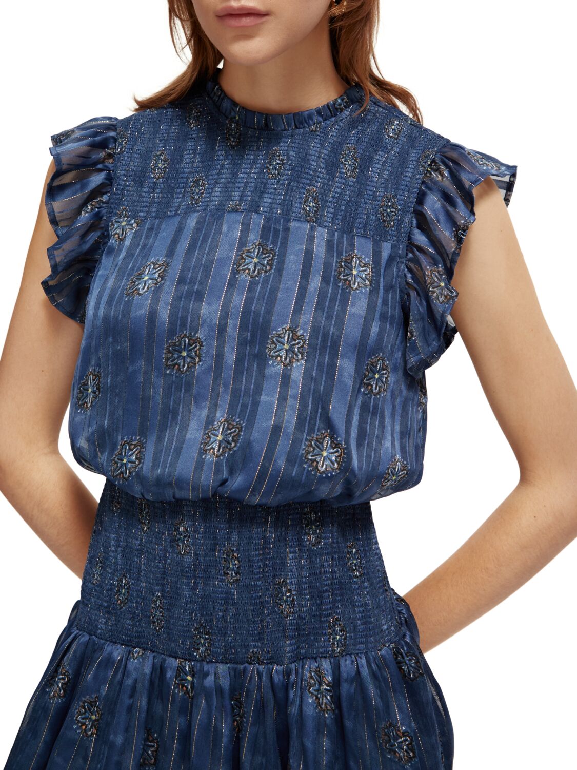 Scotch & Soda Mini dress with smock stitch detail-B sides motif marine - Image 7