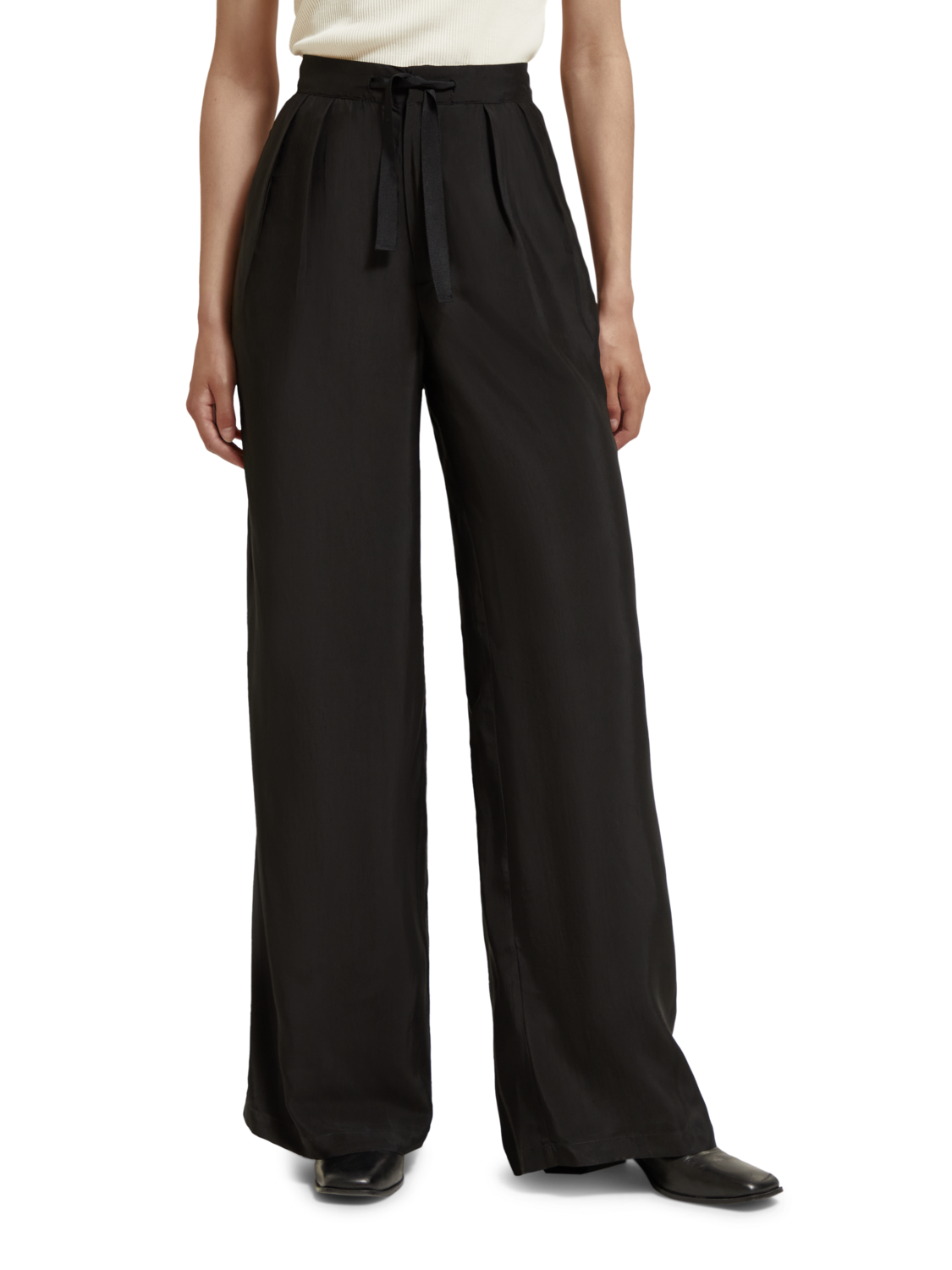 Scotch & Soda Eleni - high rise wide leg embroidered Occasion Pant-Evening Black