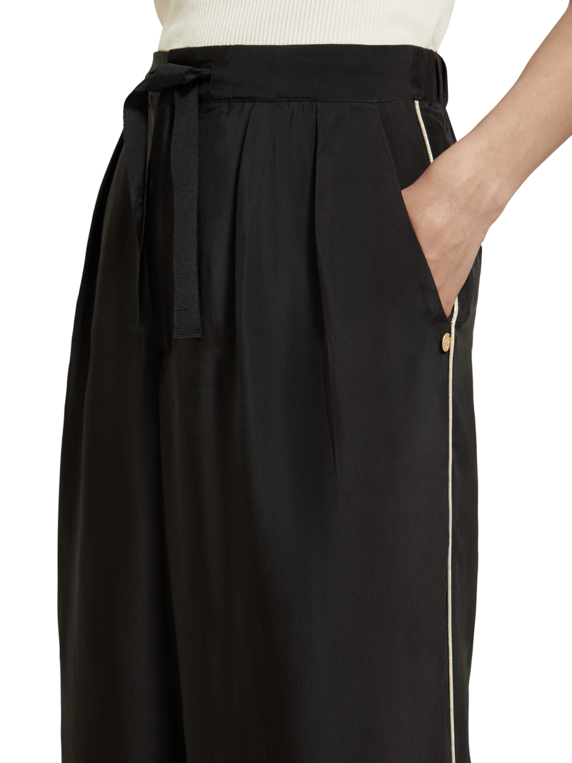 Scotch & Soda Eleni - high rise wide leg embroidered Occasion Pant-Evening Black - Image 4