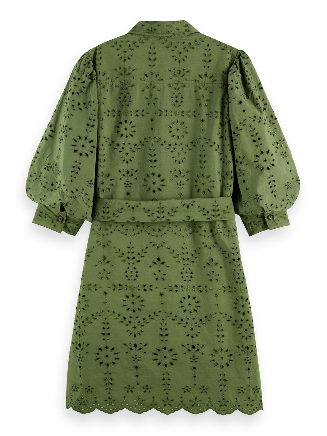 Scotch & Soda Puff sleeve cotton midi dress-Olive Green - Image 7