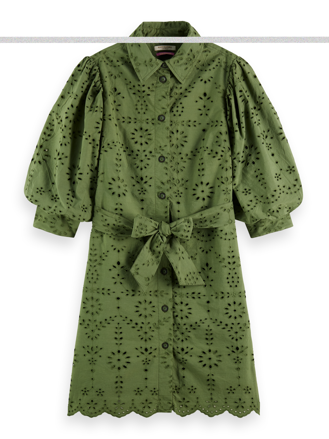 Scotch & Soda Puff sleeve cotton midi dress-Olive Green - Image 6