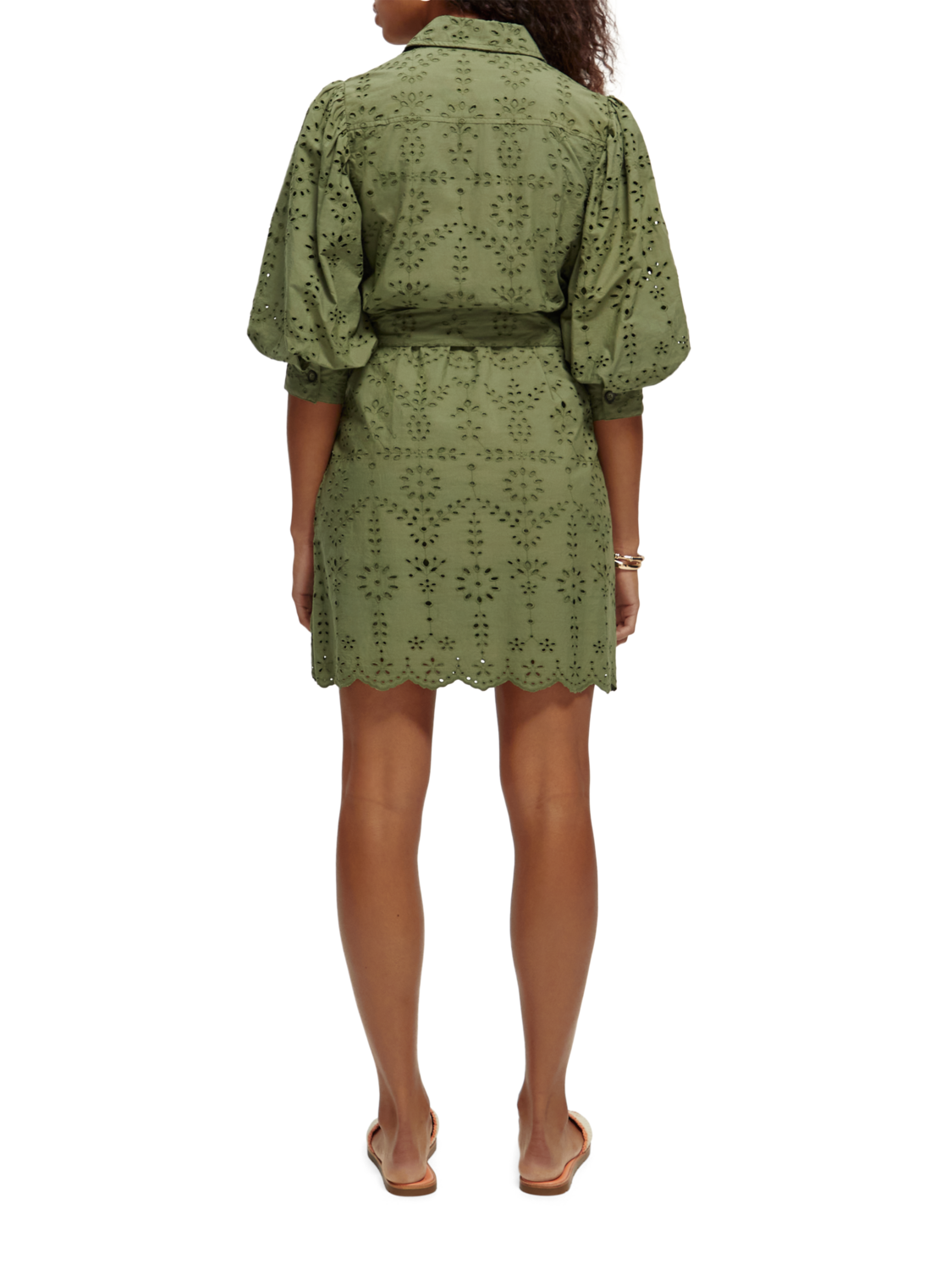 Scotch & Soda Puff sleeve cotton midi dress-Olive Green - Image 3
