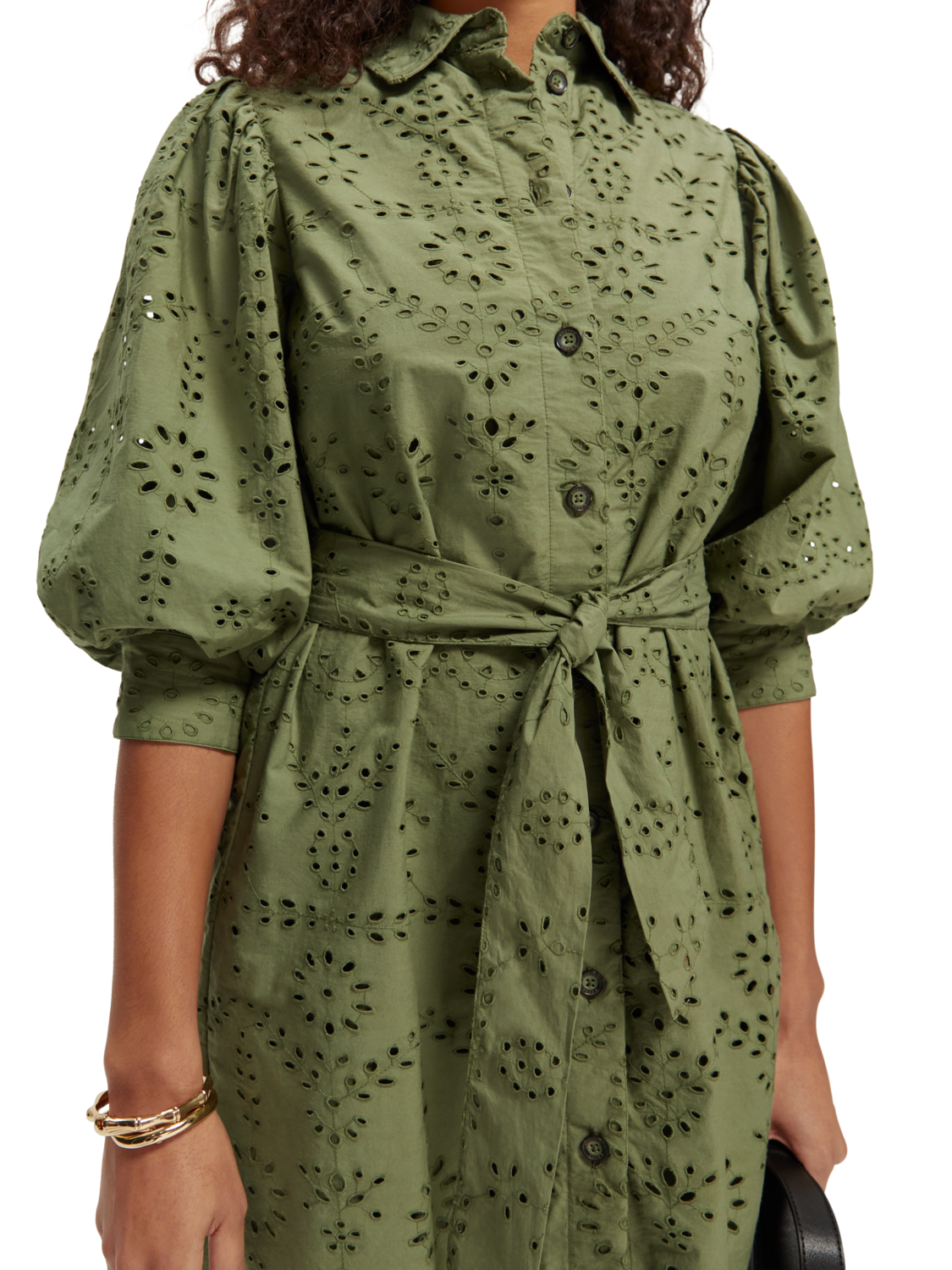 Scotch & Soda Puff sleeve cotton midi dress-Olive Green - Image 2