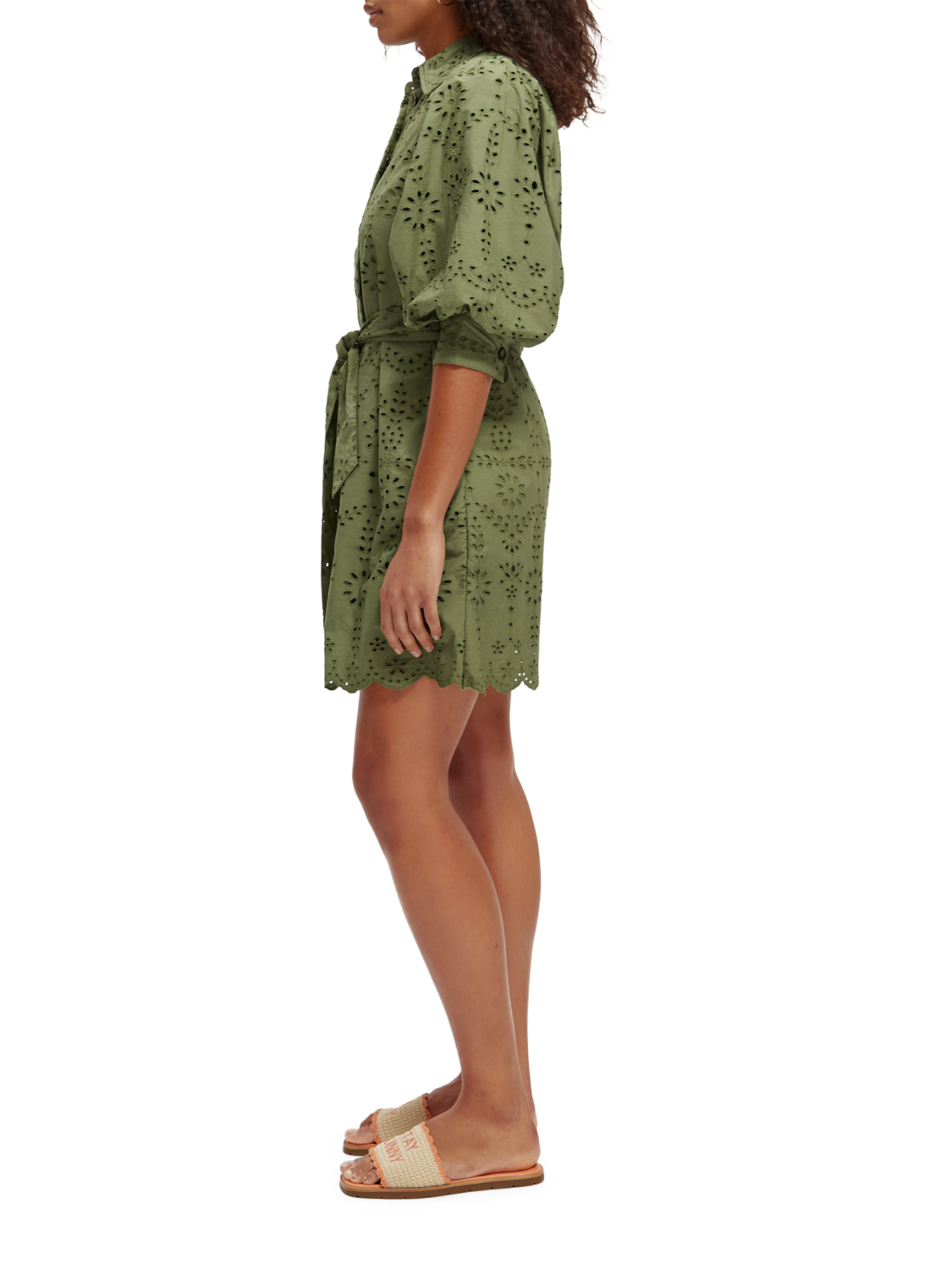 Scotch & Soda Puff sleeve cotton midi dress-Olive Green - Image 5