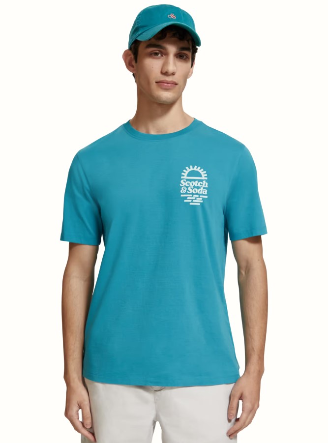 Scotch & Soda Left Chest Artwork T-shirt-Petrol Blue