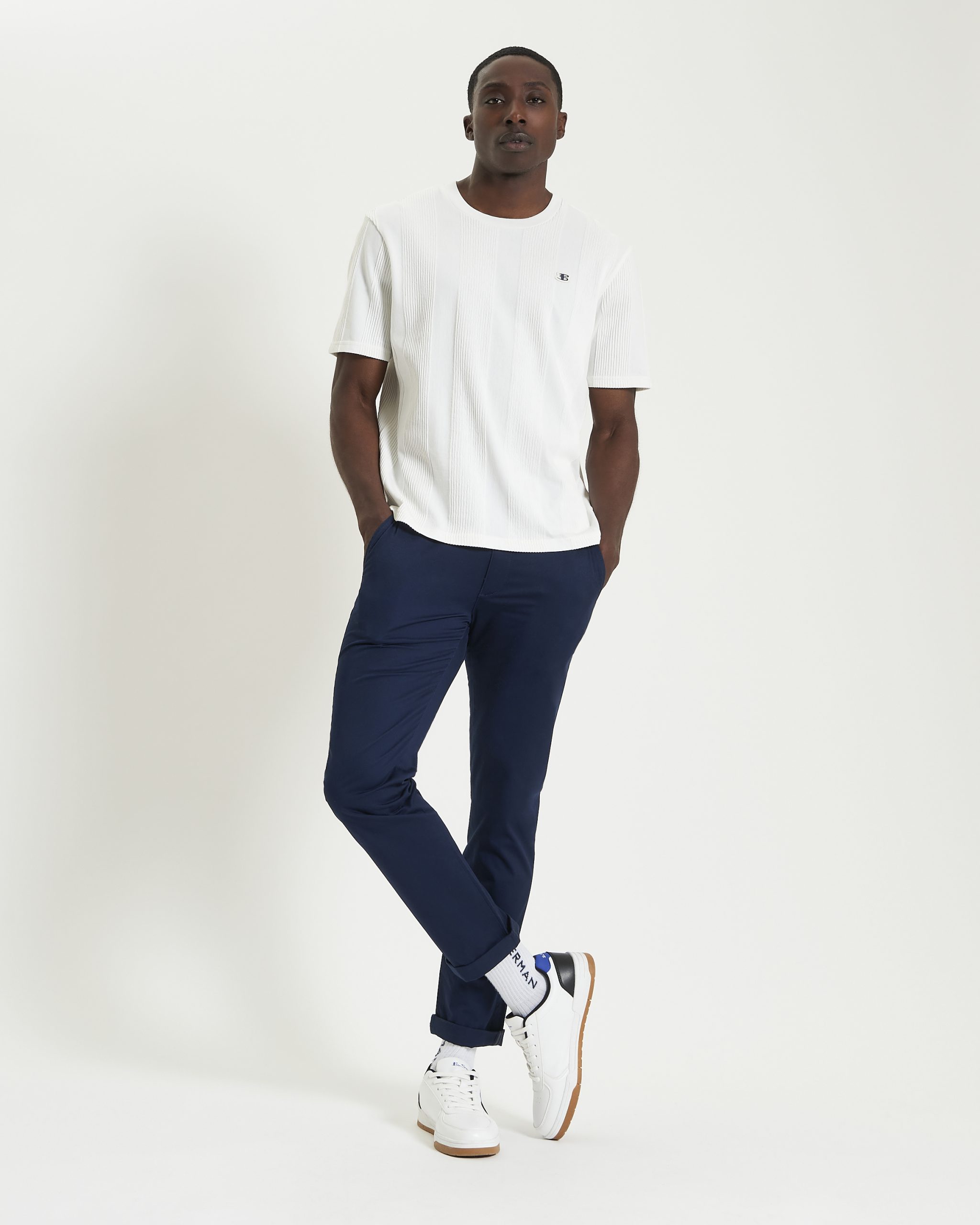 Ben Sherman Textured Vertical Stripe T-shirt -White - Image 3