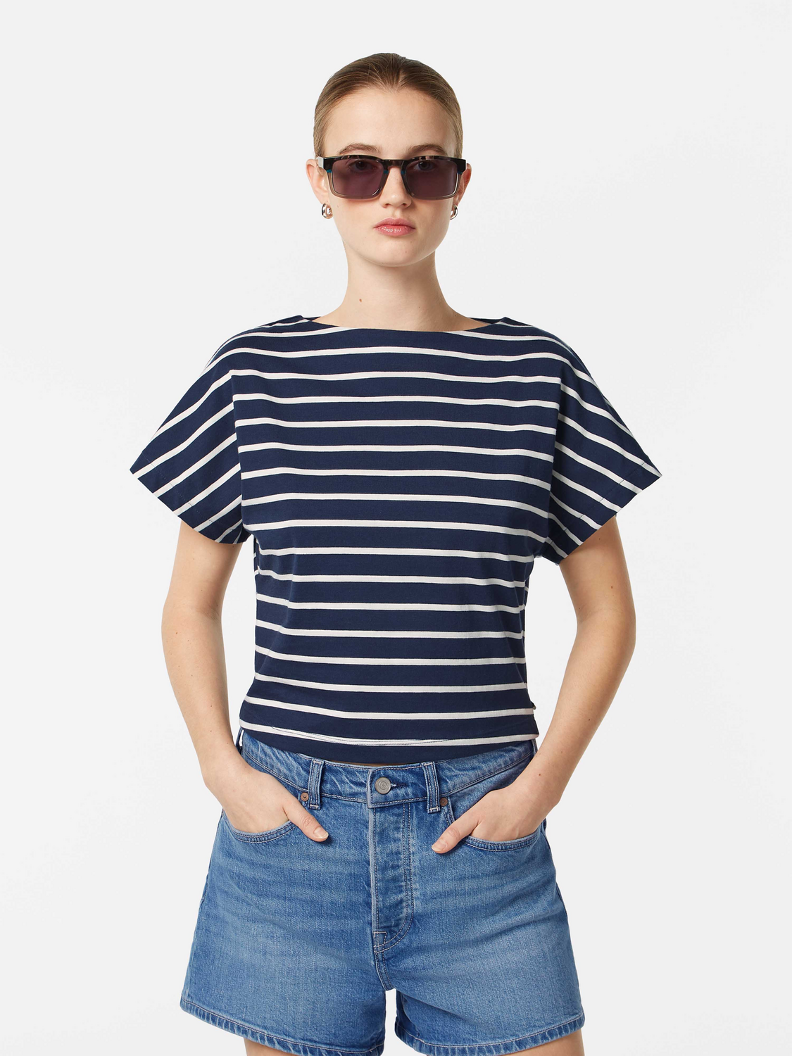 Scotch & Soda Slash neck jersey top-Midnight Blue/ Soft Ice
