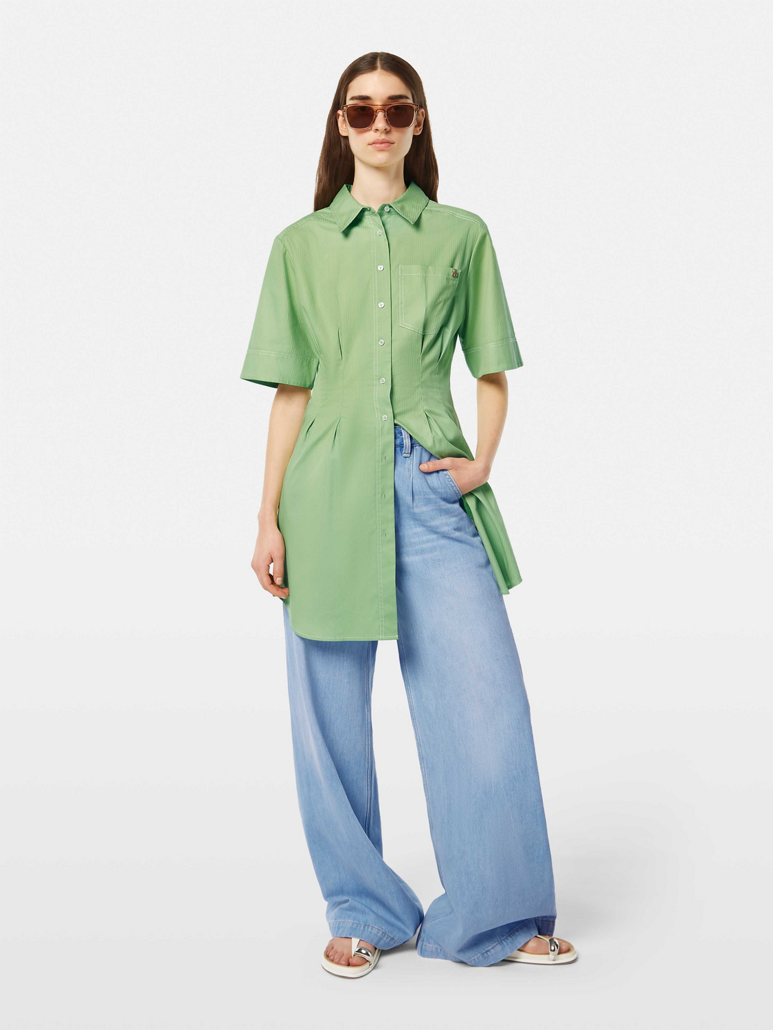 Scotch & Soda Structured stripe mini shirt dress-Pistachio