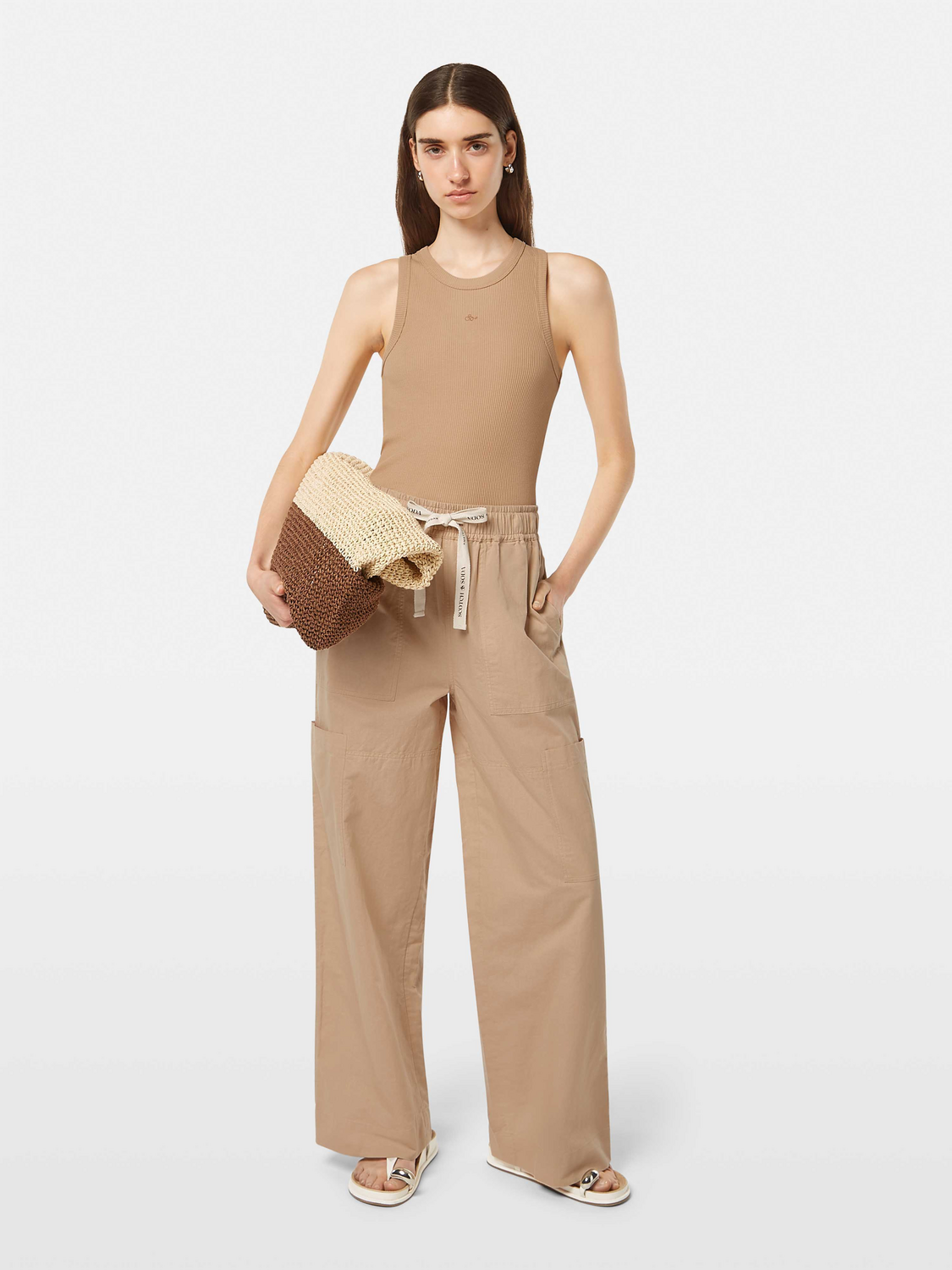 Scotch & Soda Noa high-rise wide-leg pull on cargo pant-Soft Camel - Image 3