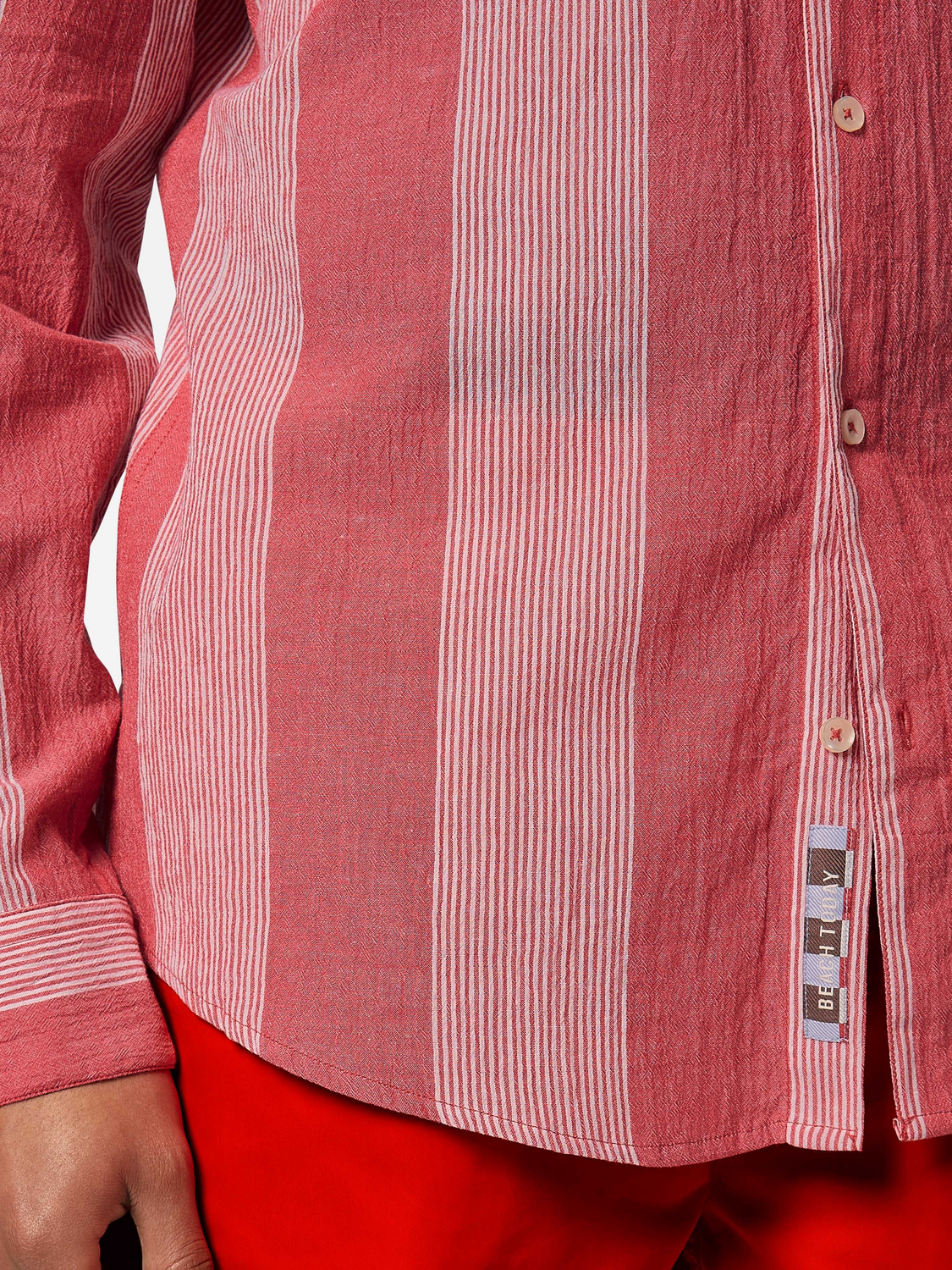 Scotch & Soda Crinkled-stripe regular fit shirt-Roadside Red Stripe - Image 4