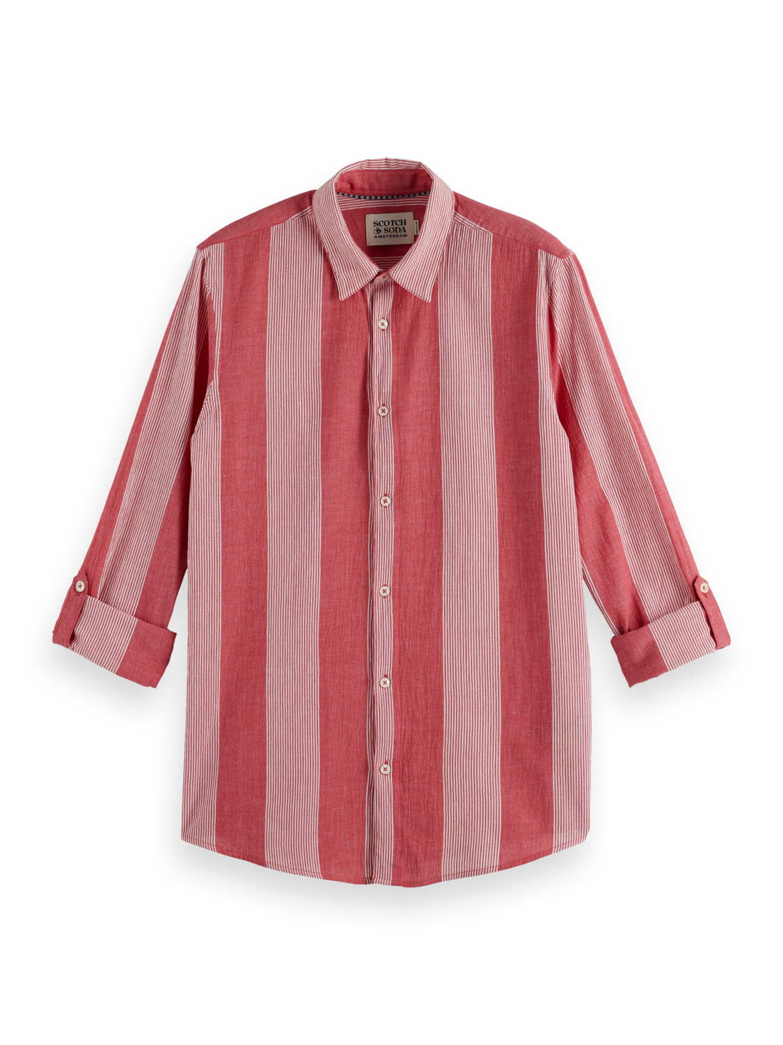 Scotch & Soda Crinkled-stripe regular fit shirt-Roadside Red Stripe - Image 6