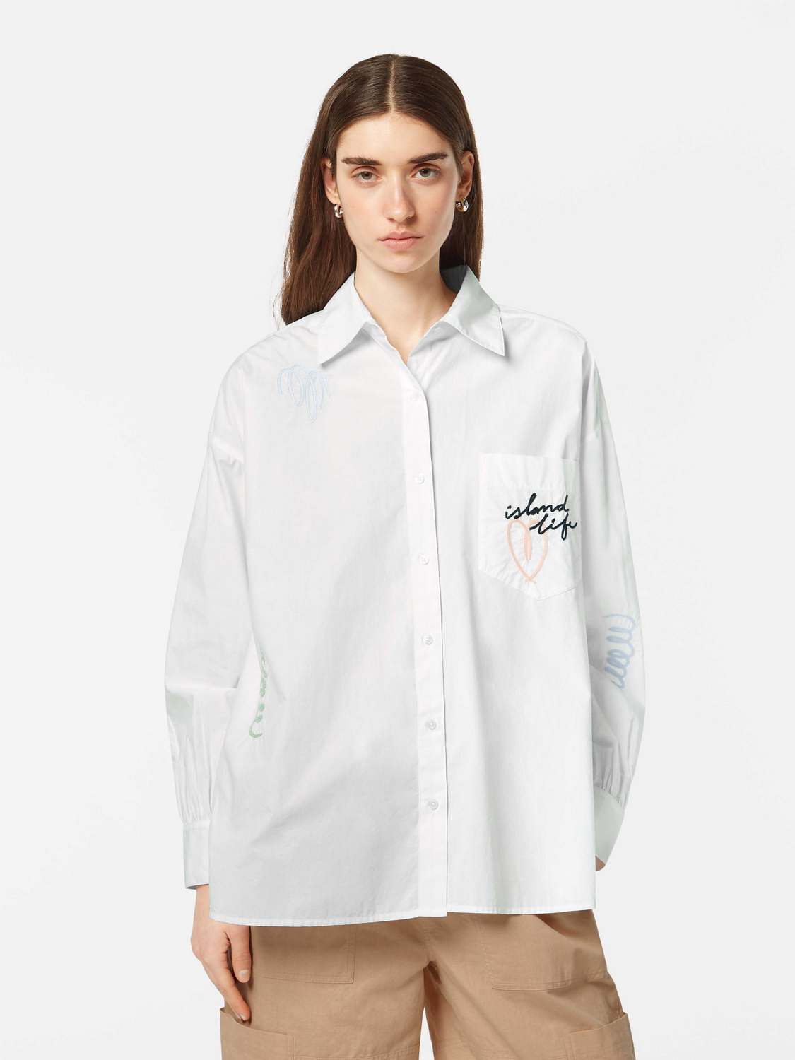 Scotch & Soda Embroidered poplin shirt-White