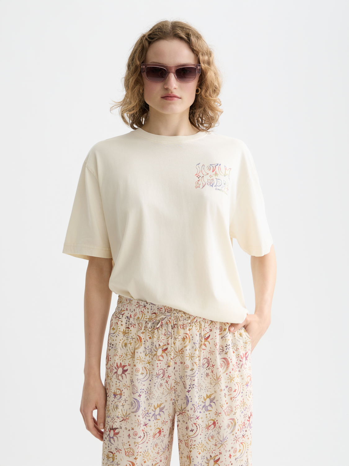 Scotch & Soda Female Washed Artwork T-shirt-Eggnog