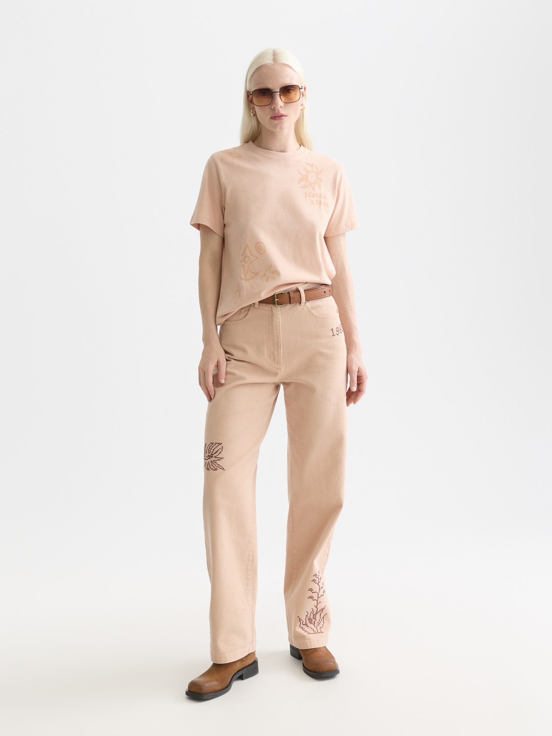 Scotch & Soda Female T-shirt with flock print-Rose Dust - Image 4