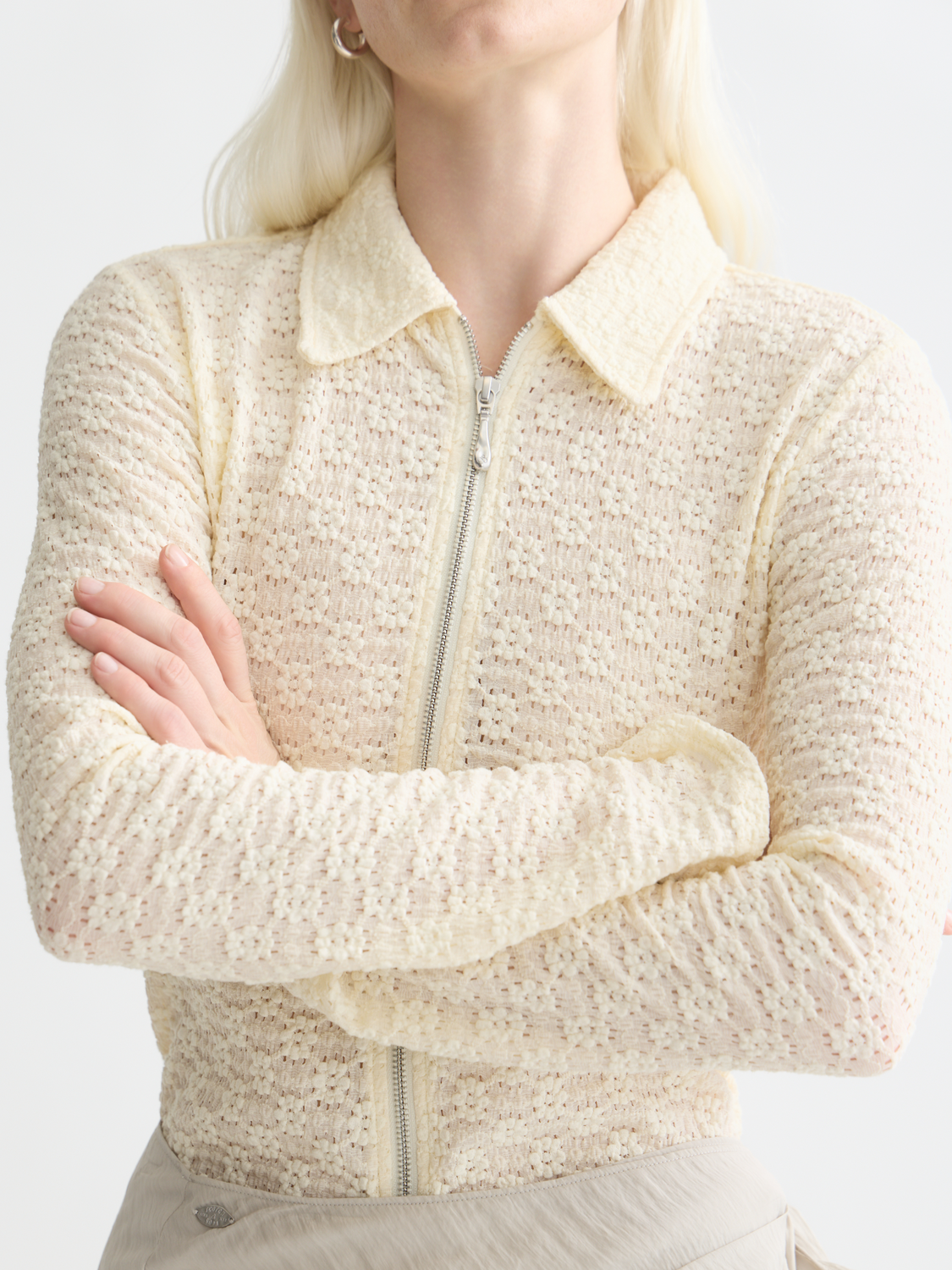 Scotch & Soda Female Zip Through Long Sleeve T-shirt-Eggnog - Image 4