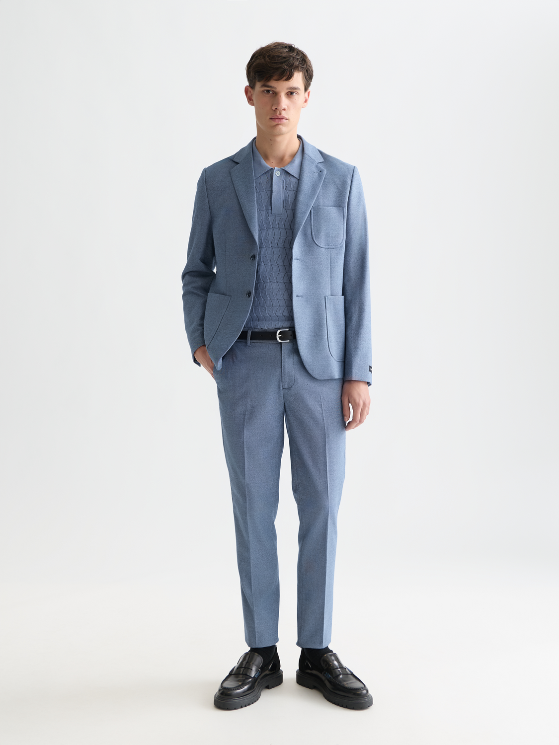 Scotch & Soda Male Structured weave blazer-Pageant Blue Melange - Image 3