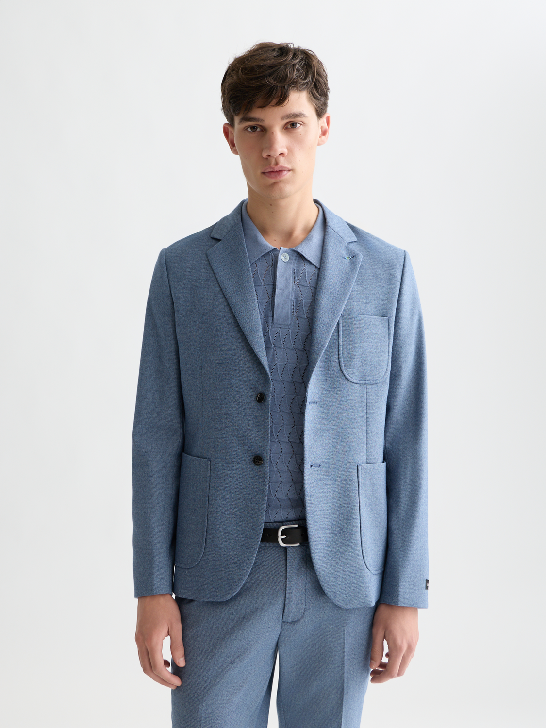 Scotch & Soda Male Structured weave blazer-Pageant Blue Melange
