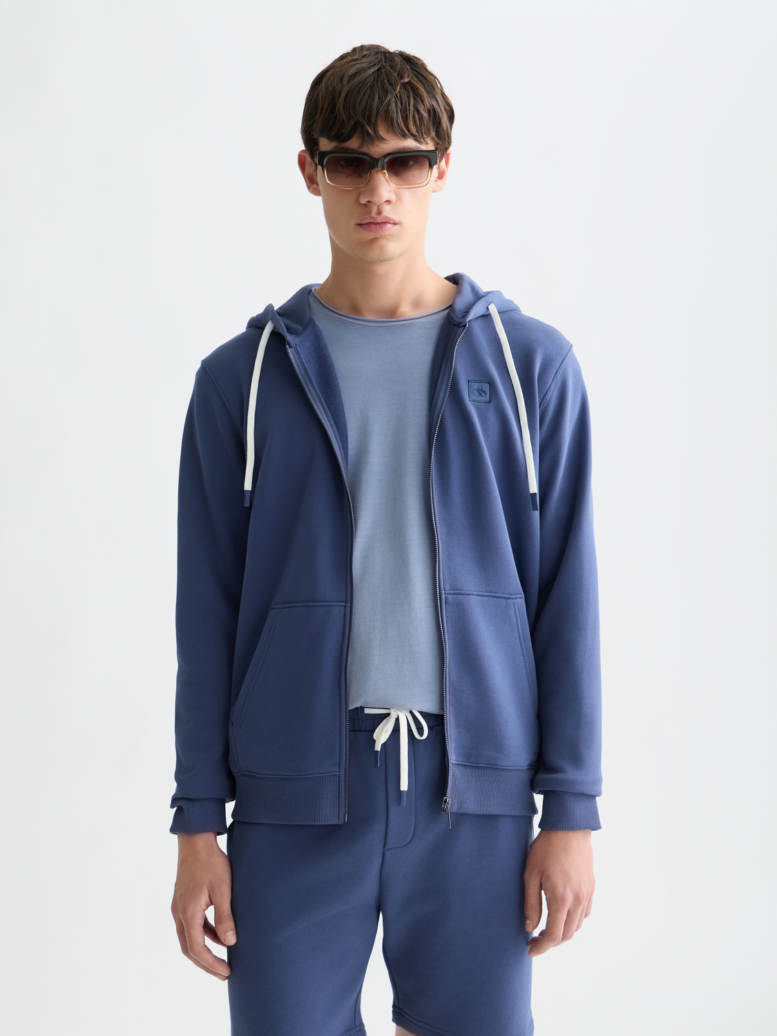Scotch & Soda Male Logo badge zip through hoodie-Oceana