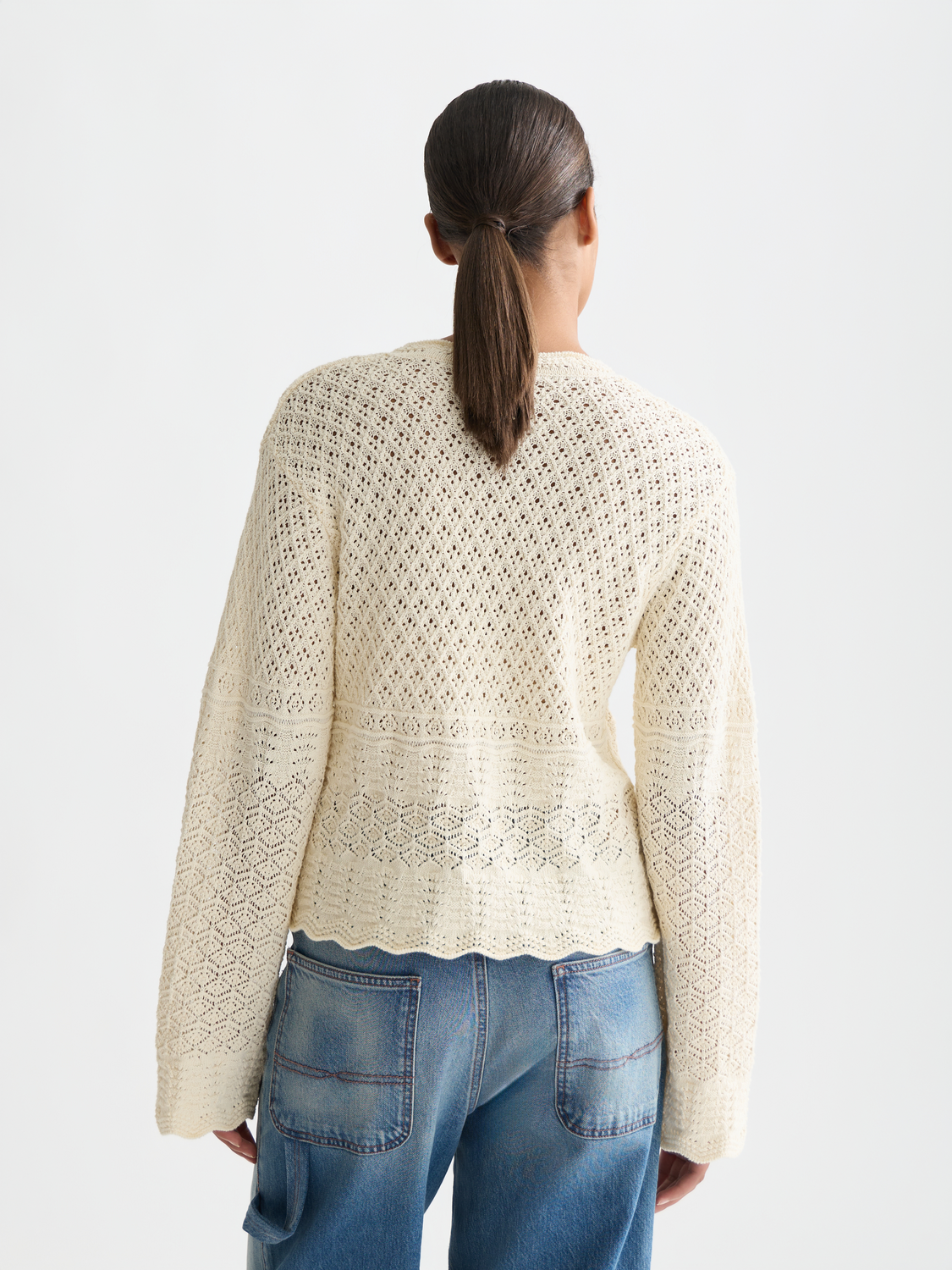 Scotch & Soda Female Pointelle stitch V neck pullover-Eggnog - Image 2