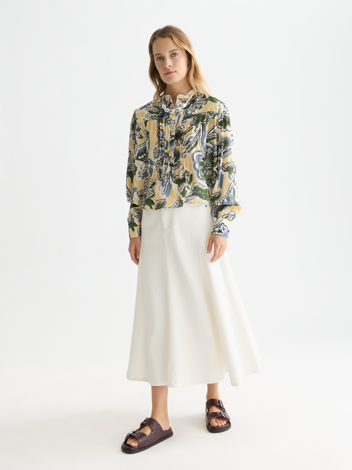 Scotch & Soda Female Pin tuck long sleeve shirt-Lucky Bandana Multi Parsnip - Image 3