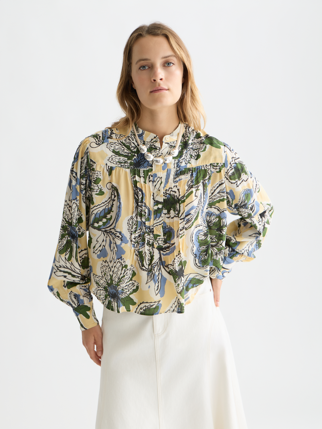 Scotch & Soda Female Pin tuck long sleeve shirt-Lucky Bandana Multi Parsnip