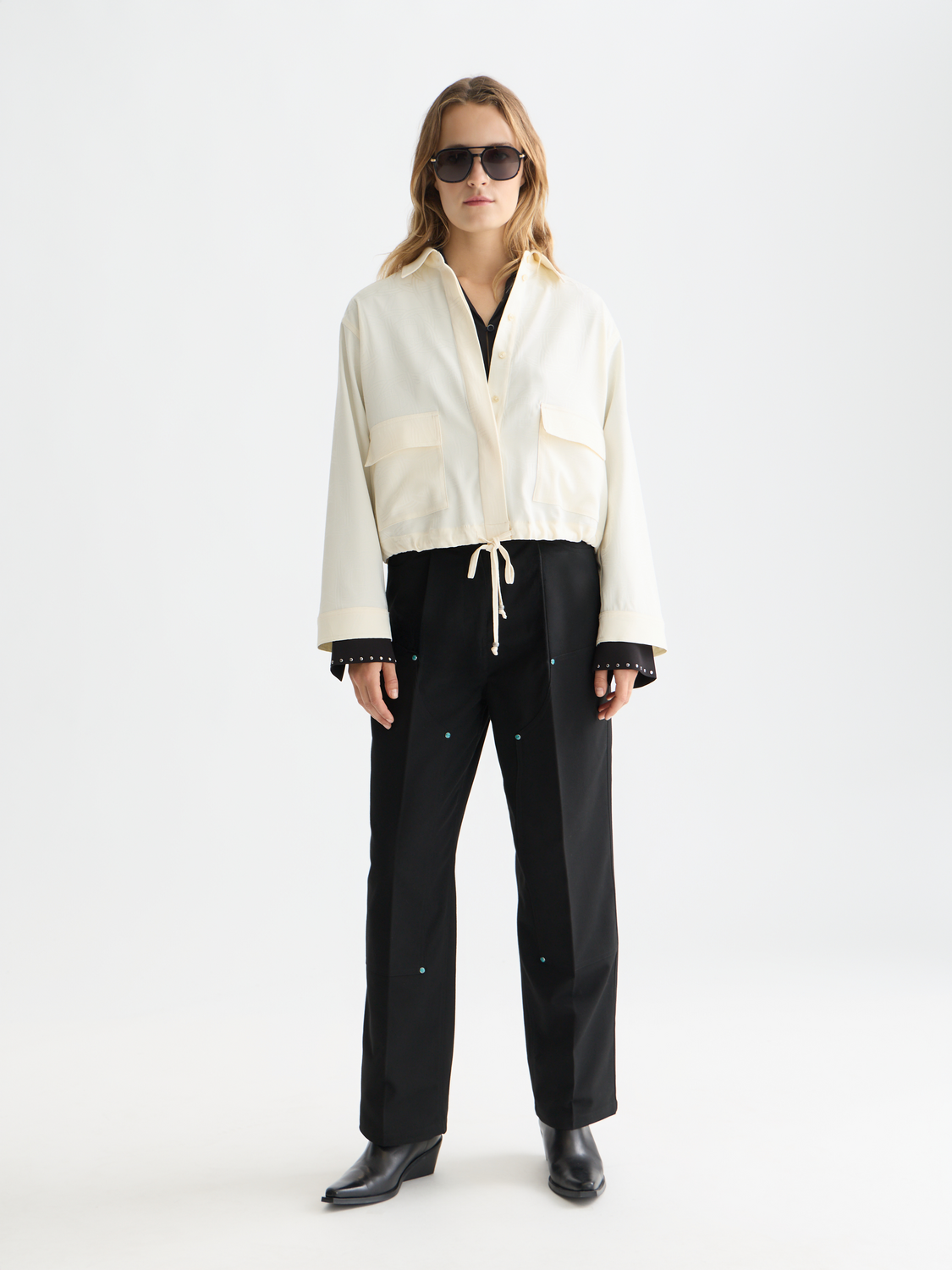 Scotch & Soda Female Raine - Studded high rise wide leg pants-Meteorite - Image 3