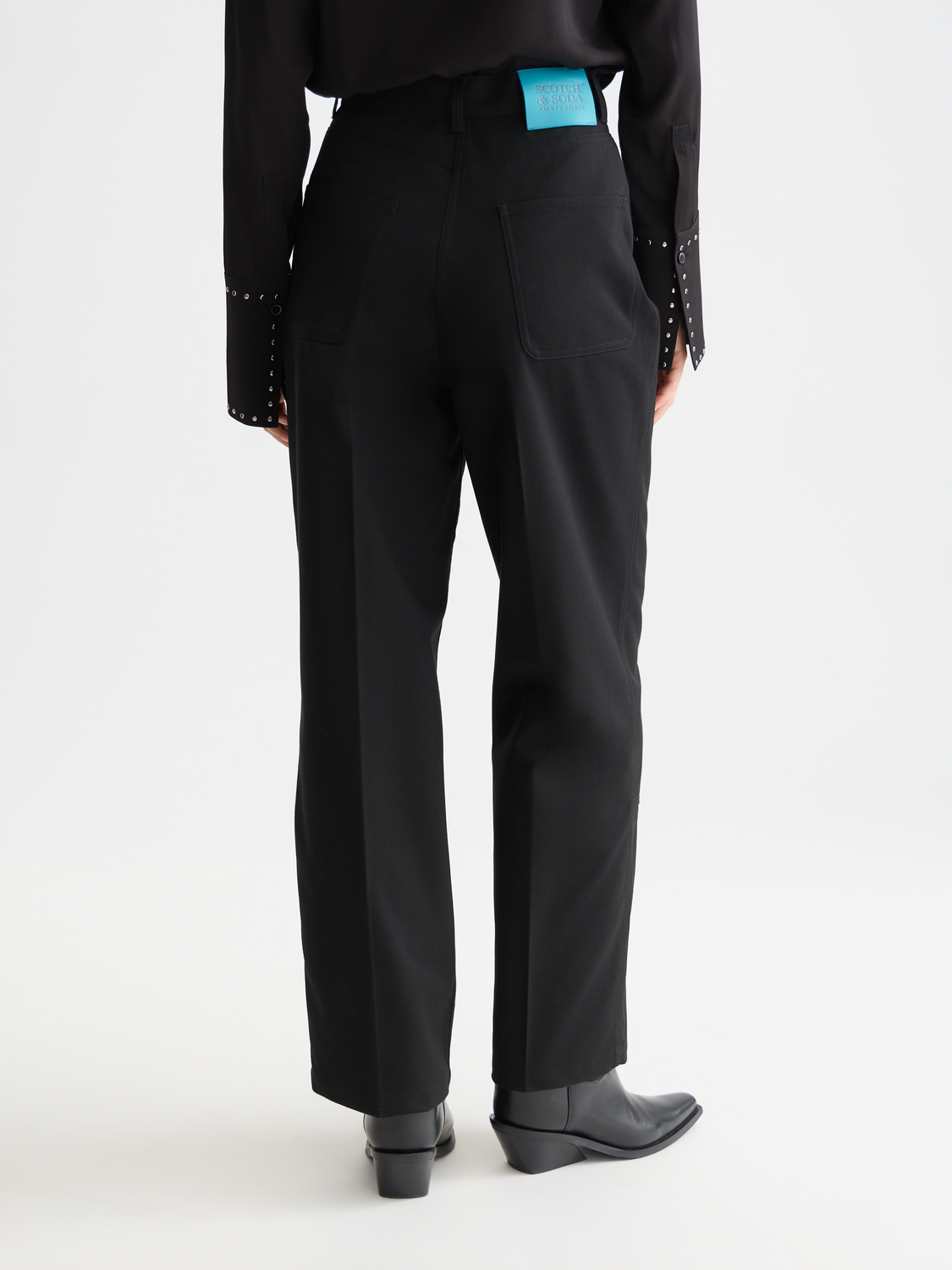 Scotch & Soda Female Raine - Studded high rise wide leg pants-Meteorite - Image 2