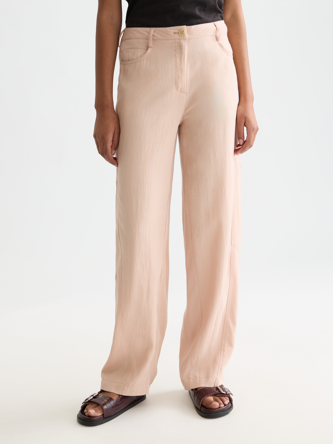 Scotch & Soda Female Lotus - Twill high rise barrel leg pants-Travertine-L.32