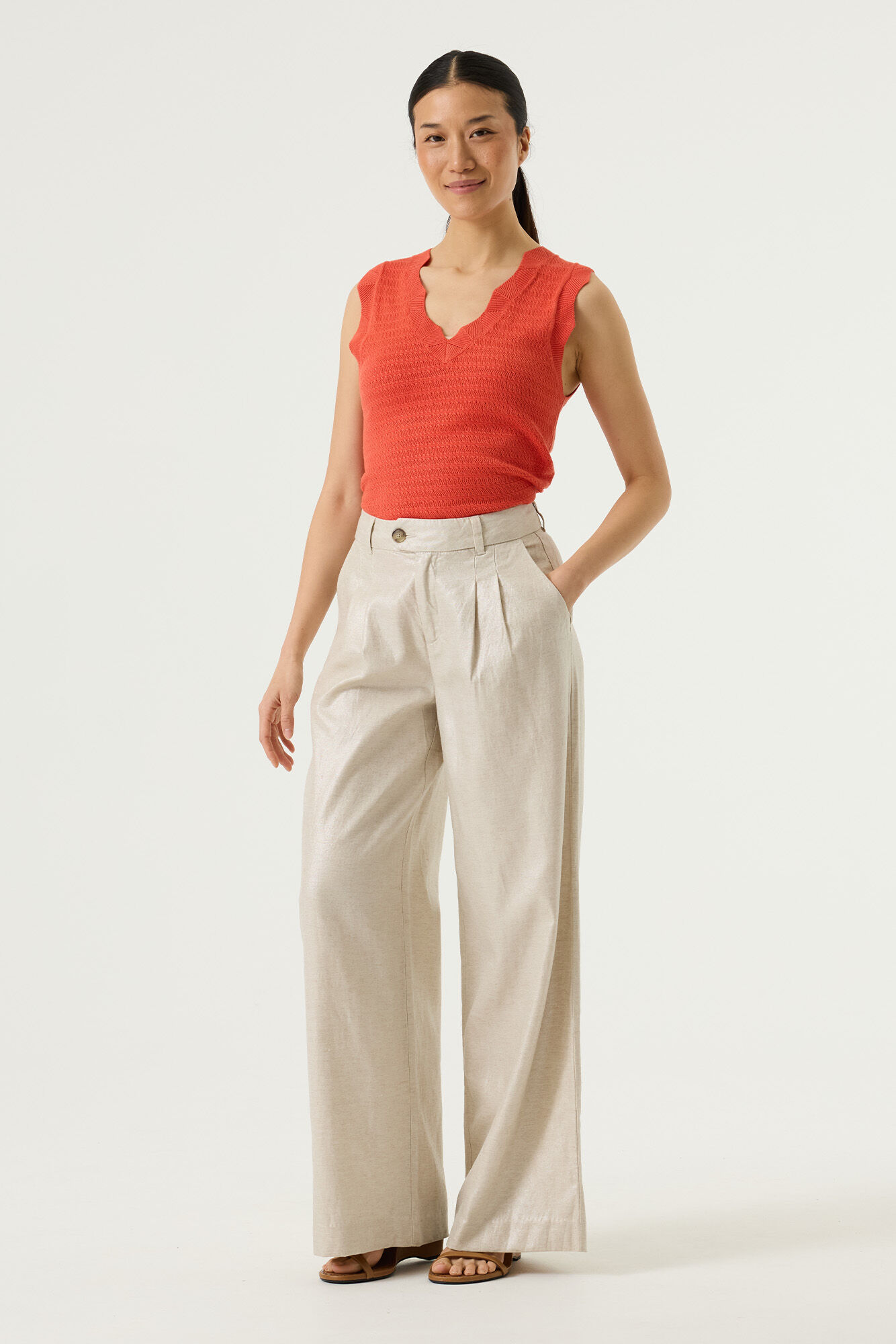 Garcia Female wide leg trousers-ecru coated