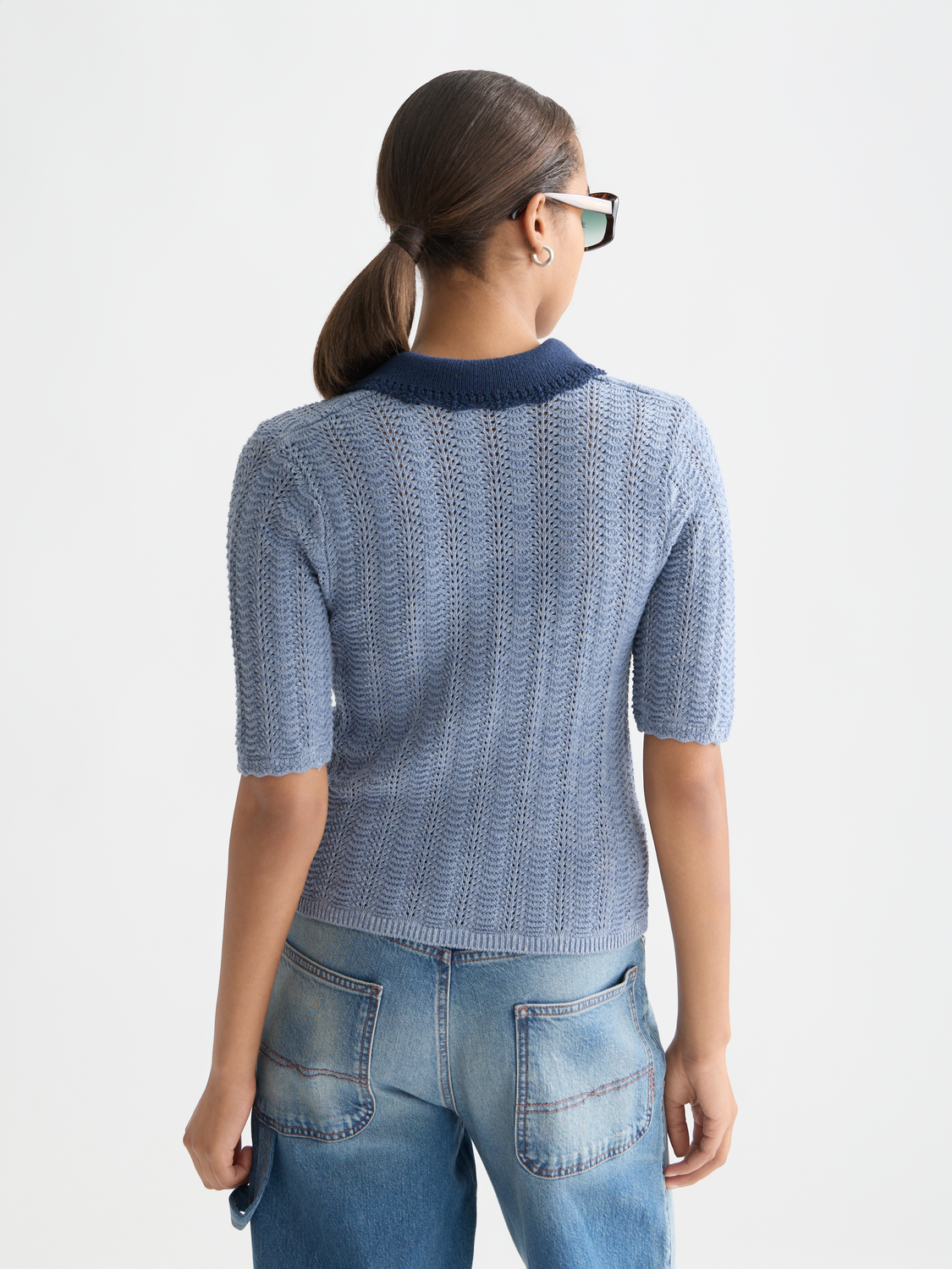 Scotch & Soda Female Pointelle collared knitted tee-Infinity Melange - Image 2